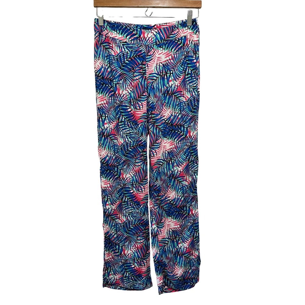 Hering Palm Print Resort Pants Womens‎ 27 Wide Leg Tropical Viscose Vacation